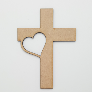 MDF Wooden Christian Cross with Heart