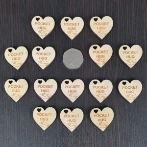 Pocket Hug Love Heart Wood Token x 15