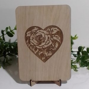 Rose in Heart Wooden Gift Card