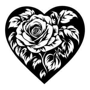 Rose In Heart Vinyl Decal Sticker Art