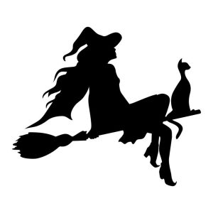 Witch Riding Broom Cat Vinyl Decal Sticker Art