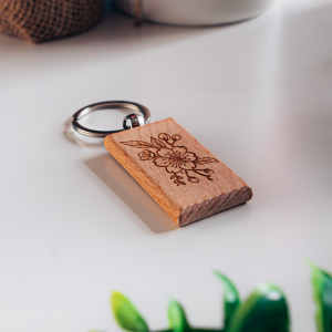 Flower Engraved Wooden Keyring