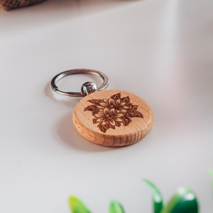 Flowers & Leaves Engraved Wooden Keyring