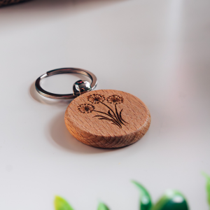 Flowers Engraved Wooden Keyring