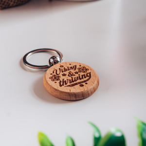 Vibing & Thriving Engraved Wooden Keyring