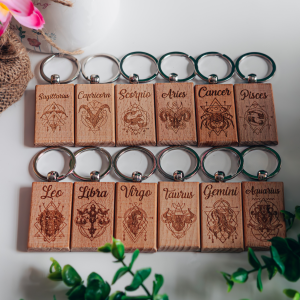 Starsign Zodiac Engraved Wooden Keyring